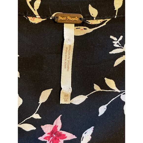 Free People Lighten Up Floral Long Sleeve Collared Black Pink Mini Dress Medium - Picture 10 of 10